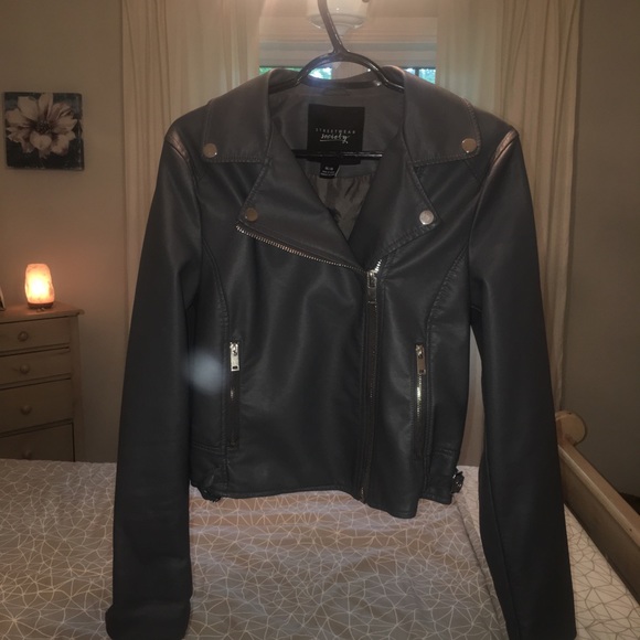 Faux Leather Jacket, Charcoal Grey - Picture 4 of 5